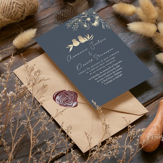 Moderne Elegante Bruiloftsreceptie in Navyblauw Kaart