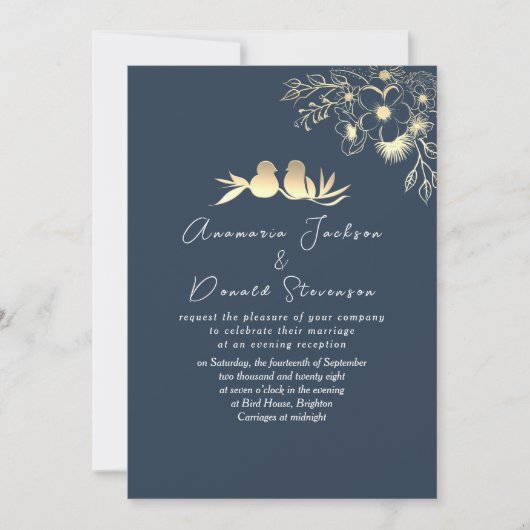 Moderne Elegante Bruiloftsreceptie in Navyblauw Kaart (Voorkant)