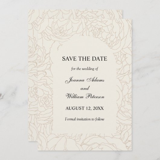 Moderne elegante bruine beige bloemenbruiloft save the date (Voorkant / Achterkant)