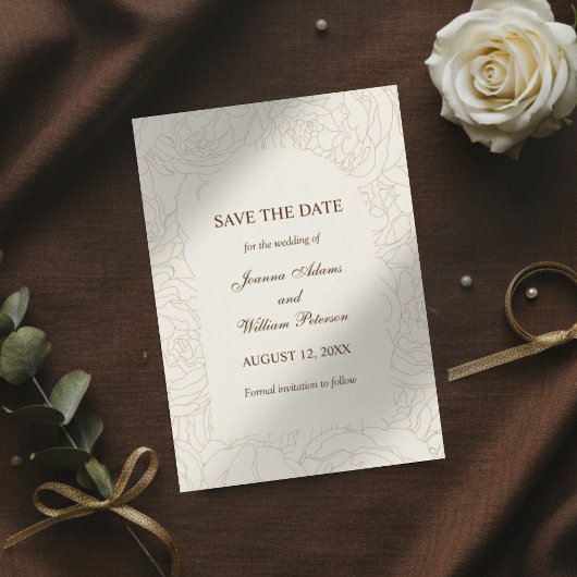 Moderne elegante bruine beige bloemenbruiloft save the date