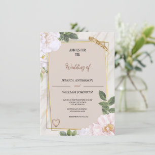 Moderne elegante bruine bruiloft met bloemen kaart