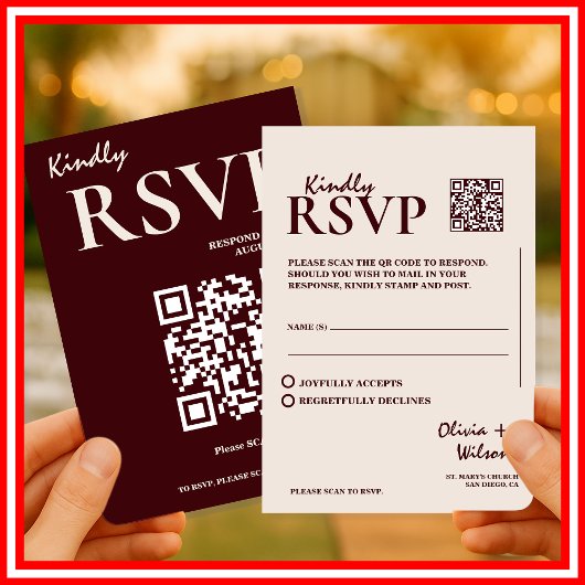 Moderne Elegante Bruine Huwelijks QR CODE RSVP Informatiekaartje