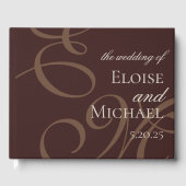 Moderne Elegante Bruine Monogram Kalligrafie Huwel Gastenboek (Voorkant)