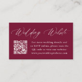 Moderne Elegante Burgundy Trouwwebsite QR Code Informatiekaartje (Voorkant)