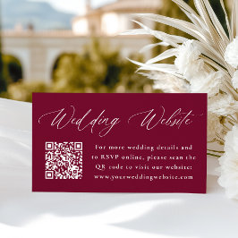 Moderne Elegante Burgundy Trouwwebsite QR Code Informatiekaartje