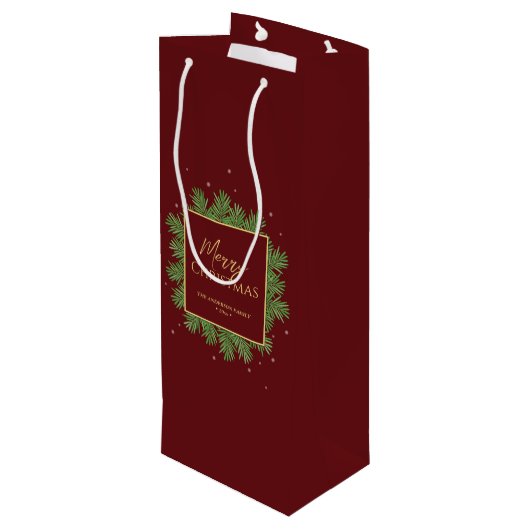 Moderne Elegante Burgundyrode Kerst Botanisch Wijn Cadeautas (Achterkant Gekanteld)