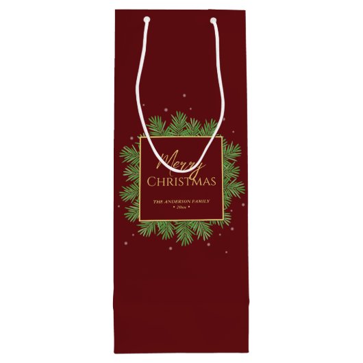 Moderne Elegante Burgundyrode Kerst Botanisch Wijn Cadeautas (Achterkant)