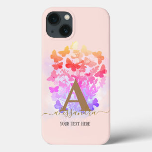 moderne elegante butterfly monogram zwarte roze na Case-Mate iPhone case