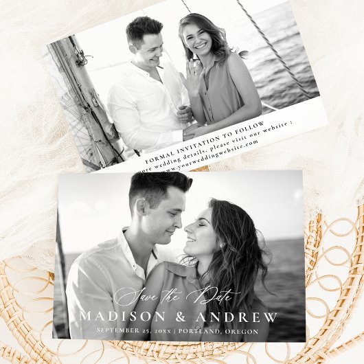 Moderne Elegante Calligrafie 2 Foto Bruiloft Save The Date