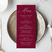 Moderne Elegante Calligrafie Burgundy Bruiloft Menu