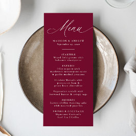 Moderne Elegante Calligrafie Burgundy Bruiloft Menu