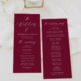 Moderne Elegante Calligrafie Burgundy Bruiloft Programmakaart
