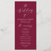Moderne Elegante Calligrafie Burgundy Bruiloft Programmakaart (Voorkant)