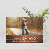 Moderne Elegante Calligrafie Houten Save The Date  Bedankkaart (Staand voorkant)