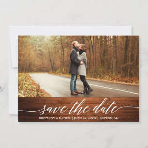 Moderne Elegante Calligrafie Houten Save The Date  Bedankkaart