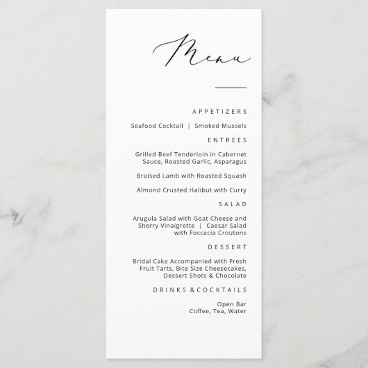Moderne Elegante Calligrafische Menukaart (Voorkant)