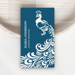 Moderne Elegante Chic Blauwe en Witte Pauw Visitekaartje