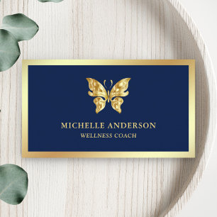 Moderne Elegante Chic Blauwe Gouden Folie Vlinder Visitekaartje