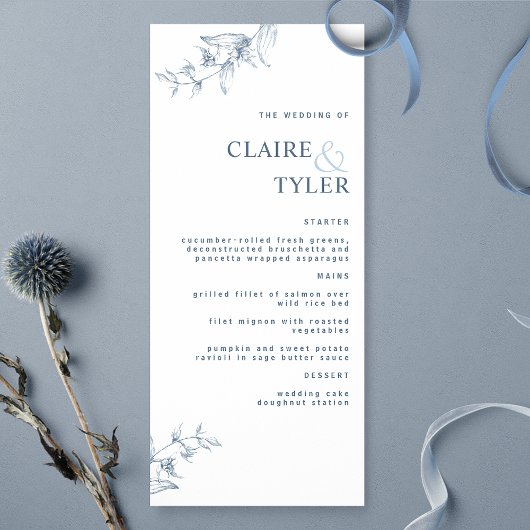 Moderne Elegante Chic Blauwe Trouwdag Menu