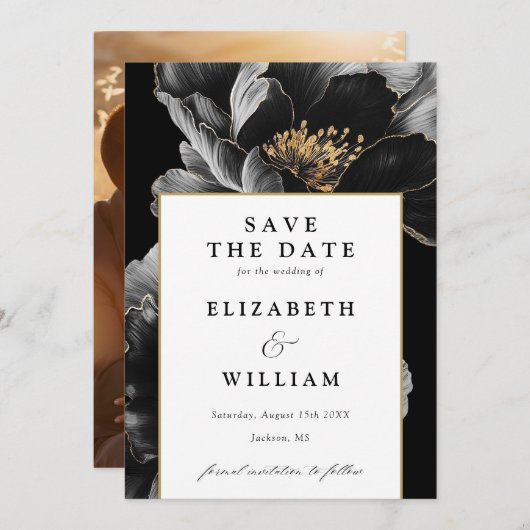 Moderne Elegante Chic Bloemen Fotobruiloft Save The Date (Voorkant / Achterkant)