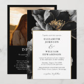 Moderne Elegante Chic Bloemige Foto QR Code Trouwd Kaart (Voorkant / Achterkant)