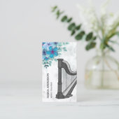 Moderne Elegante Chic Blue Floral Harp Muziekleraa Visitekaartje (Staand voorkant)
