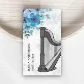 Moderne Elegante Chic Blue Floral Harp Muziekleraa Visitekaartje