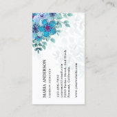 Moderne elegante Chic Blue Floral Paris Eiffeltore Visitekaartje (Achterkant)