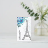 Moderne elegante Chic Blue Floral Paris Eiffeltore Visitekaartje (Staand voorkant)