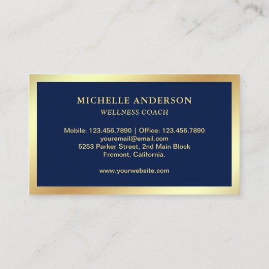 Moderne elegante Chic Blue Gold Folie Butterfly Visitekaartje (Achterkant)