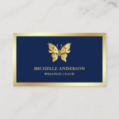 Moderne elegante Chic Blue Gold Folie Butterfly Visitekaartje (Voorkant)