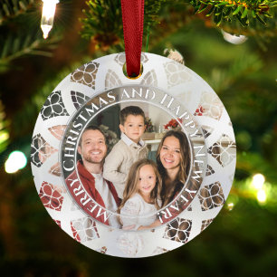 Moderne Elegante Chic Foto Glas Zilver Sneeuw Ornament
