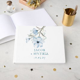 Moderne Elegante Chic Stofblauwe Huwelijk Gastenboek
