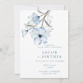 Moderne Elegante Chic Stofblauwe Huwelijk Kaart (Voorkant)