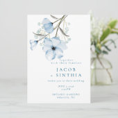 Moderne Elegante Chic Stofblauwe Huwelijk Kaart (Staand voorkant)