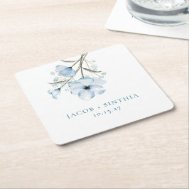 Moderne Elegante Chic Stofblauwe Huwelijk Kartonnen Onderzetters