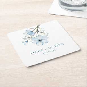 Moderne Elegante Chic Stofblauwe Huwelijk Kartonnen Onderzetters