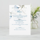 Moderne Elegante Chic Stofblauwe Huwelijk Menu (Staand voorkant)