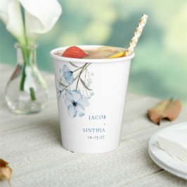 Moderne Elegante Chic Stofblauwe Huwelijk Papieren Bekers