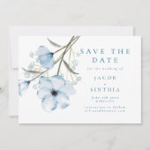 Moderne Elegante Chic Stofblauwe Huwelijk Save The Date (Voorkant)