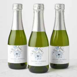 Moderne Elegante Chic Stofblauwe Huwelijk Sparkling Wijnetiket