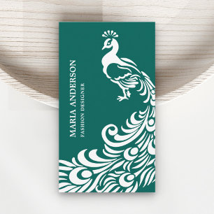 Moderne Elegante Chic Turquoise en Witte Pauw Visitekaartje