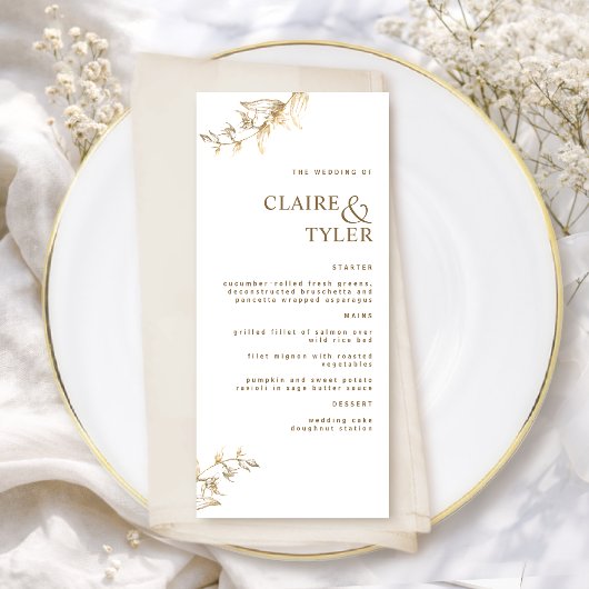 Moderne Elegante Chic Witte en Gouden Bruiloft Menu
