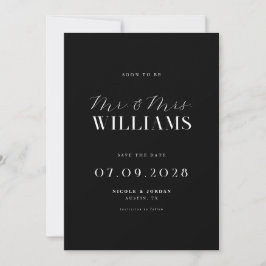 Moderne Elegante Chic Zwart-Wit Huwelijk Save The Date