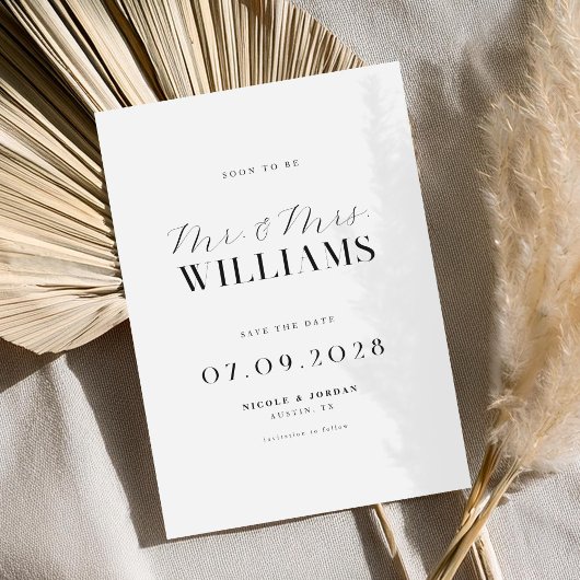 Moderne Elegante Chic Zwart-Wit Huwelijk Save The Date