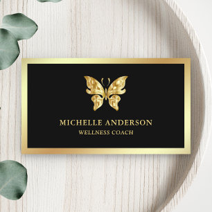 Moderne Elegante Chic Zwarte Gouden Folie Vlinder Visitekaartje