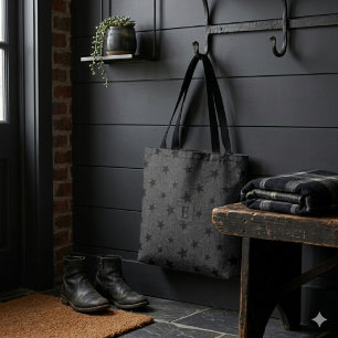 Moderne Elegante Chic Zwarte Ster Patroon Monogram Tote Bag