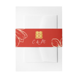 Moderne elegante Chinese huwelijksbloem schrift ro Uitnodigingen Wikkel