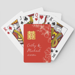 Moderne elegante Chinese trouw bloemrijke script r Pokerkaarten