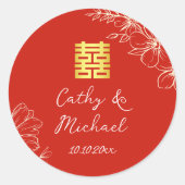 Moderne elegante Chinese trouw bloemrijke script r Ronde Sticker (Voorkant)